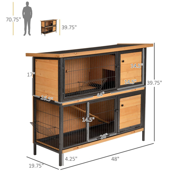 English Elm PawHut Heavy Duty 43" Steel Dog Crate with Wheels, Removable Tray, Top Access & Foldable Bowl Holder Light Yellow W2225P217660