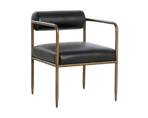 Sunpan Ajani Dining Armchair - Hand-hammered Iron Frame With Charcoal Leather For Stylish Comfort Black Leather 111805