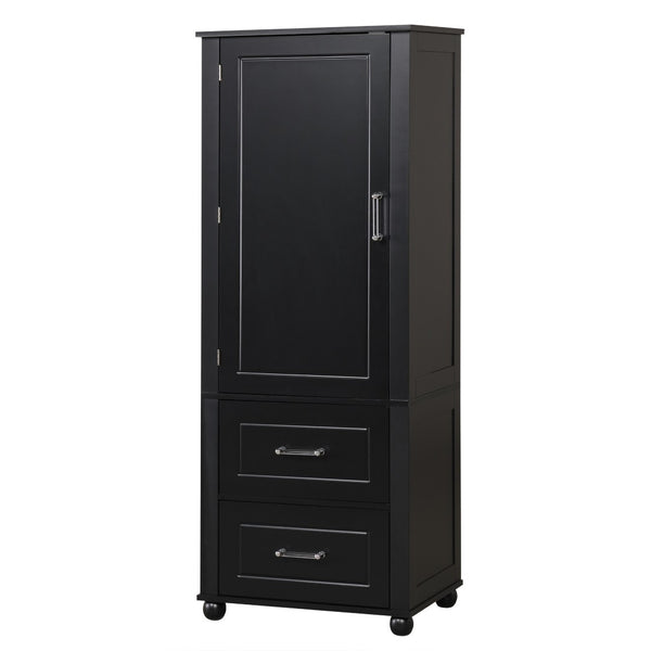 English Elm Tall Bathroom Storage Cabinet - Stylish Freestanding Unit With Two Drawers & Adjustable Shelf, Black N725P241045B-GIGA