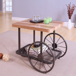 English Elm Oak Antique Grey End Table With Shelf & Casters - Charming Vintage Design For Versatile Living Spaces B062P209082