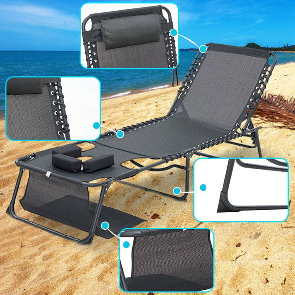 English Elm Face Down Tanning Chaise with Prone Cutouts Foldable Teslin Outdoor Recliner 2 Pack Black W3162P449076