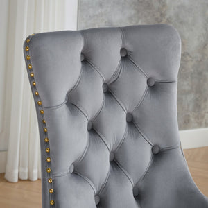 English Elm A&a Furniture Nikki Velvet Wingback Dining Chair Set Nailhead Trim Golden Legs W1143P179488
