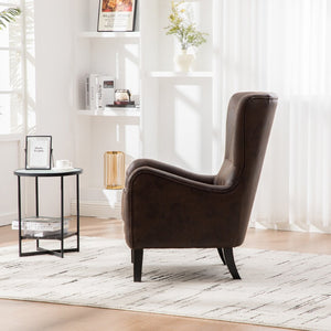 English Elm 28"w Pu Leather Wingback Accent Chair Retro High Back Seat with Rubberwood Legs W3188P397139