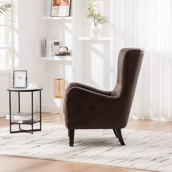 English Elm 28"w Pu Leather Wingback Accent Chair Retro High Back Seat with Rubberwood Legs W3188P397139