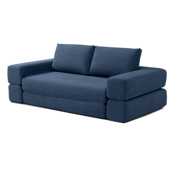 English Elm 81'' Corduroy Floor Sofa Convertible Loveseat Futon Sleeper with Foam Fill and Pillows Blue W1117P459733