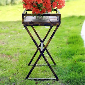English Elm 27" Gray Stone Slab Plant Stand with Black & Gold Metal Legs, Rustic Durable Cast Metal Shelf, 27" B072116001