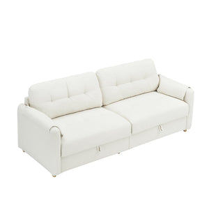 English Elm 79.50" Modern Teddy Cotton-Linen Sofa With Sleek Metal Legs & Trim - Stylish 3-Seater In Beige W3356S00028