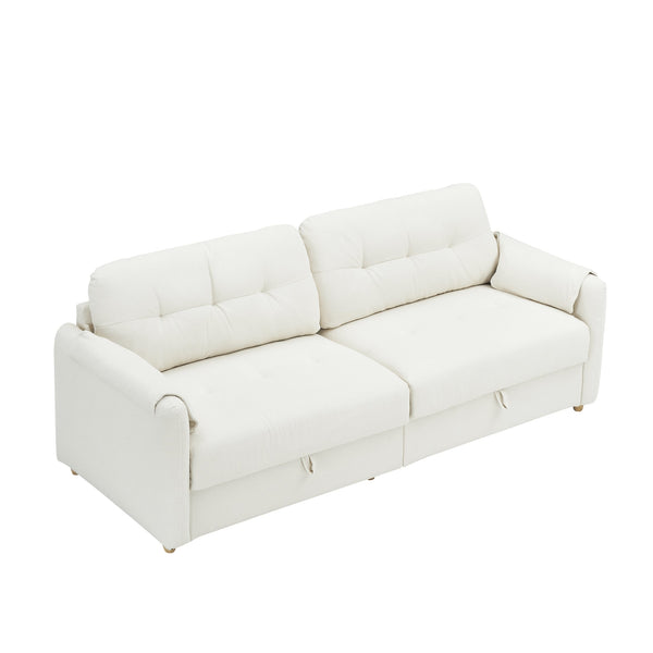 English Elm 79.50" Modern Teddy Cotton-Linen Sofa With Sleek Metal Legs & Trim - Stylish 3-Seater In Beige W3356S00028