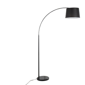 English Elm March Contemporary Floor Lamp – Sleek Black Marble Base, Arc Metal Design & Warm Linen Shade For Elegance B202S01367