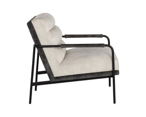 Sunpan Tristen Lounge Chair - Stylish Mid-Century Modern Accent with Acacia Wood and Black Metal Frame Nono Cream / Nono Dark Green