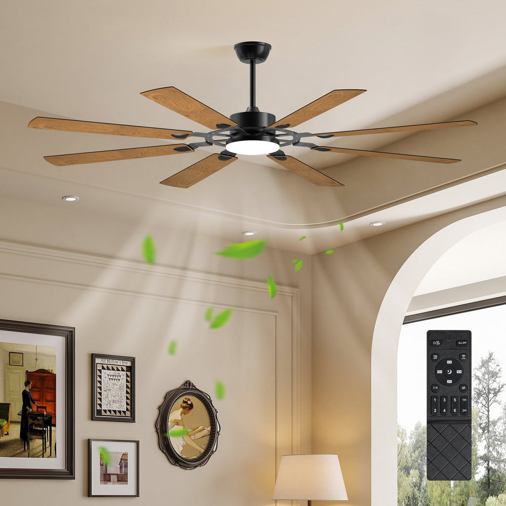 English Elm 72-Inch Modern 8-Blade Ceiling Fan with Quiet Reversible DC Motor, LED Light, Indoor/Outdoor Black W1340P346389