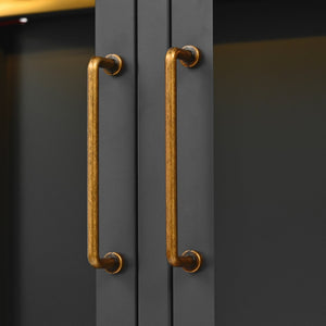 English Elm 76.75'' Steel Curio Cabinet with Led Lights Tempered Glass Doors Vintage Brass Handles SN845P282833B_R