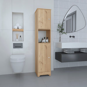 English Elm Brighton Light Oak Linen Cabinet 67.8" Tall 5-Shelf Organizer with 2 Doors & Open Display Shelf B06280089