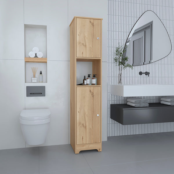English Elm Brighton Light Oak Linen Cabinet 67.8" Tall 5-Shelf Organizer with 2 Doors & Open Display Shelf B06280089