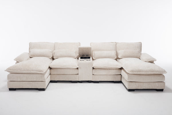 English Elm Modern U-Shaped Sectional Sofa With Usb Ports, Cup Holders & Storage For Ultimate Comfort & Style W2100S00280