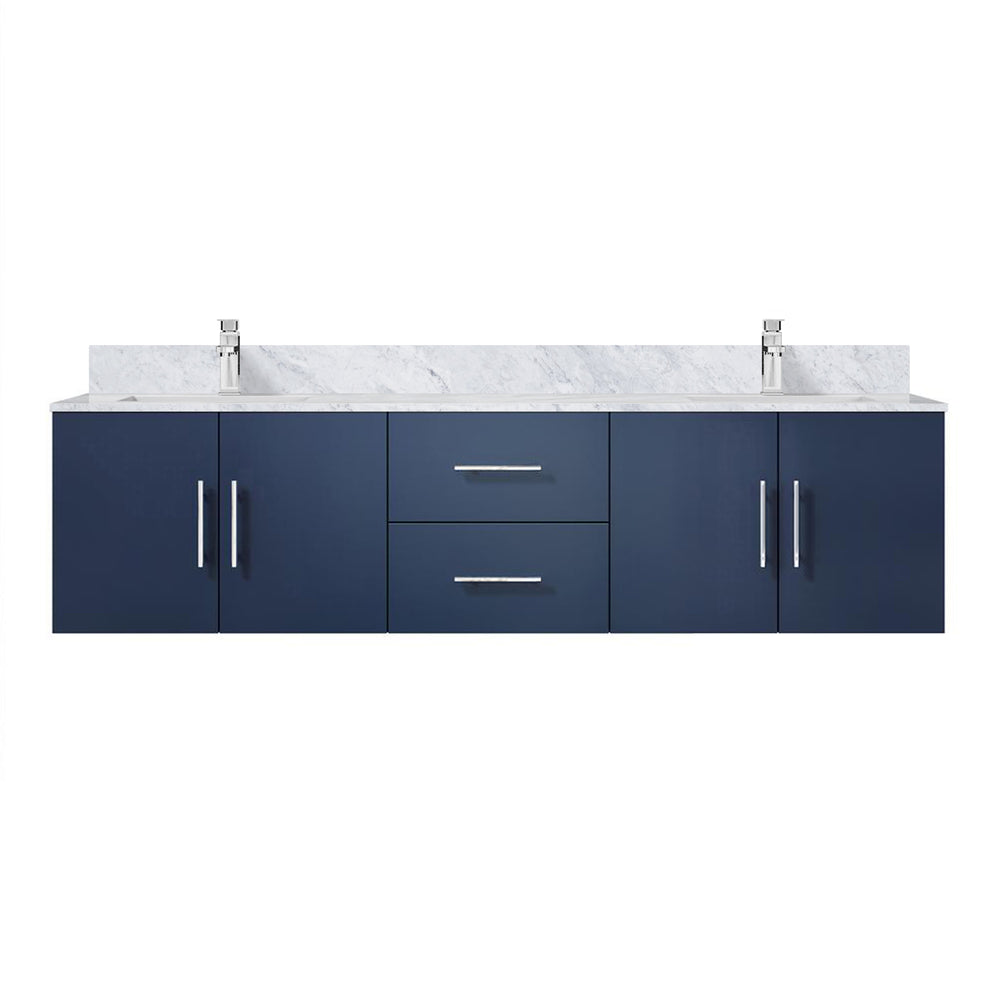 English Elm Navy Blue Double Bath Vanity 72" W x 22" D with Carrara Marble Top, Faucet, Soft-Close Storage Elegance B2731P258701