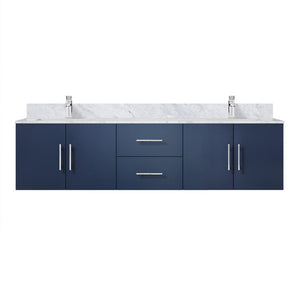 English Elm Navy Blue Double Bath Vanity 72" W x 22" D with Carrara Marble Top, Faucet, Soft-Close Storage Elegance B2731P258701