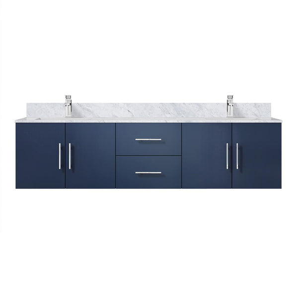 English Elm Navy Blue Double Bath Vanity 72" W x 22" D with Carrara Marble Top, Faucet, Soft-Close Storage Elegance B2731P258701