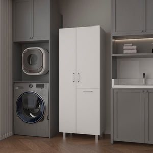 English Elm FM Mirage Modern Storage Cabinet with 2 Doors 1 Drawer Metal Legs White — Slim Organizer for Baths & Laundry B128S00195