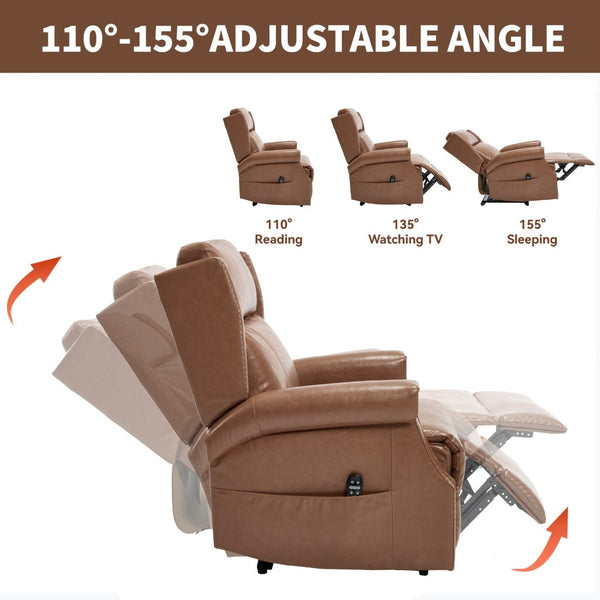 English Elm Emon's Overstuffed Chenille Power Lift Recliner with Massage Heat and Charging Ports Camel W1803S00093