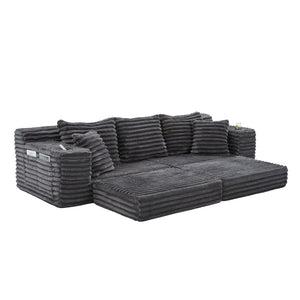English Elm Oversized Corduroy Cloud Couch Convertible Sleeper Sofa with Memory Foam Seating Dark Gray W395S00117