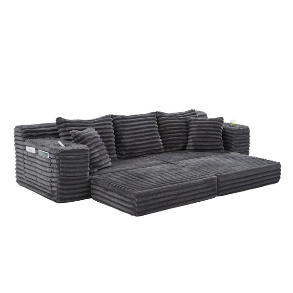 English Elm Oversized Corduroy Cloud Couch Convertible Sleeper Sofa with Memory Foam Seating Dark Gray W395S00117