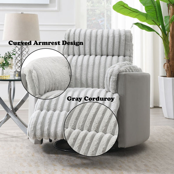 English Elm Emee Gray Corduroy Glider Recliner w/ Swivel, Pocket Coil Seat, Curved Arms & Smooth Glide Comfort B2726P251668