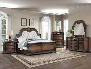 English Elm 1pc Tufted PU Upholstered Headboard with Nailhead Trim Kingly High-Back Panel Bed for Luxurious Bedrooms Brown,Coffee 67.5 L x 55 W x 6 H B2741S00075