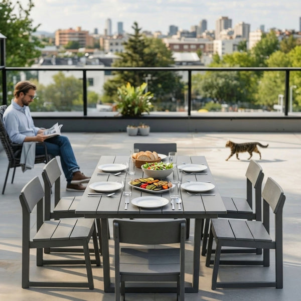 English Elm 7-piece Hdpe Outdoor Dining Set Seats Six with Umbrella Hole All-weather Patio W3566S00009
