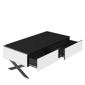 English Elm Rectangular Mirrored Coffee Table 47.3″ with Black High-Gloss Top, Metal Base & 2 Drawers Storage N735P350387B