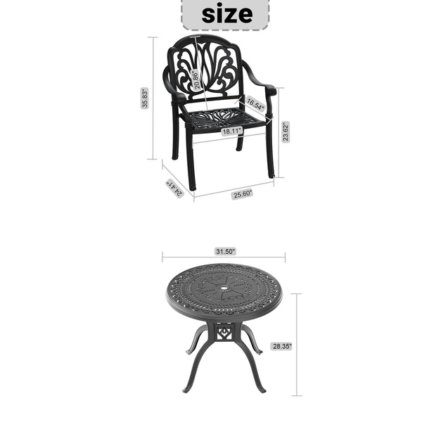English Elm 3-Piece Elegant Cast Aluminum Patio Set With Brown Cushions – Durable, Space-Saving Design For Two! W1710S00055