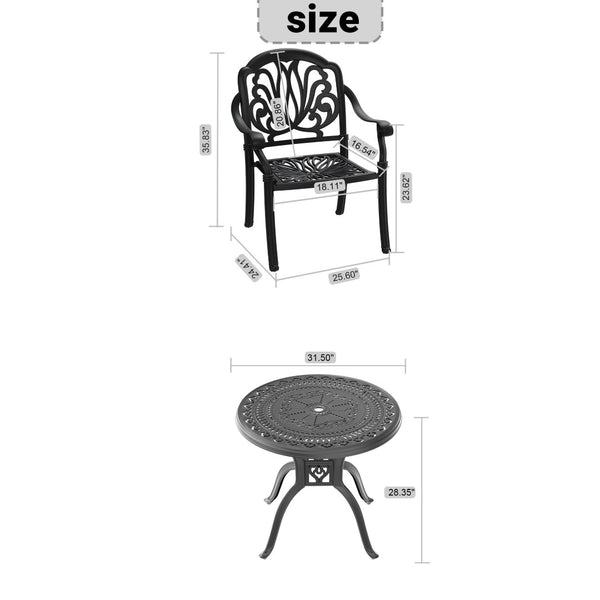 English Elm 5-piece Cast Aluminum Outdoor Dining Set with Floral Carved Chairs and Weather Resistant Cushions W1710S00541