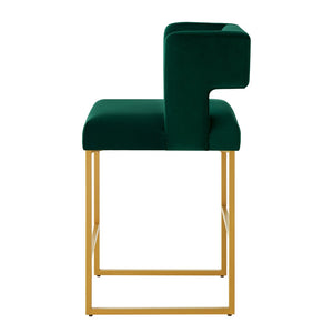 English Elm Modern Velvet Counter Stools Set of Two with Gold Iron Frame and Square Open Back Emerald W2186P171942