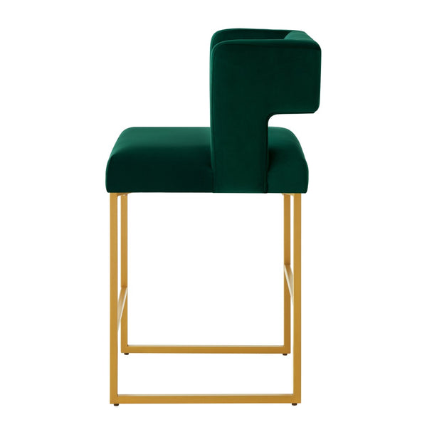 English Elm Modern Velvet Counter Stools Set of Two with Gold Iron Frame and Square Open Back Emerald W2186P171942