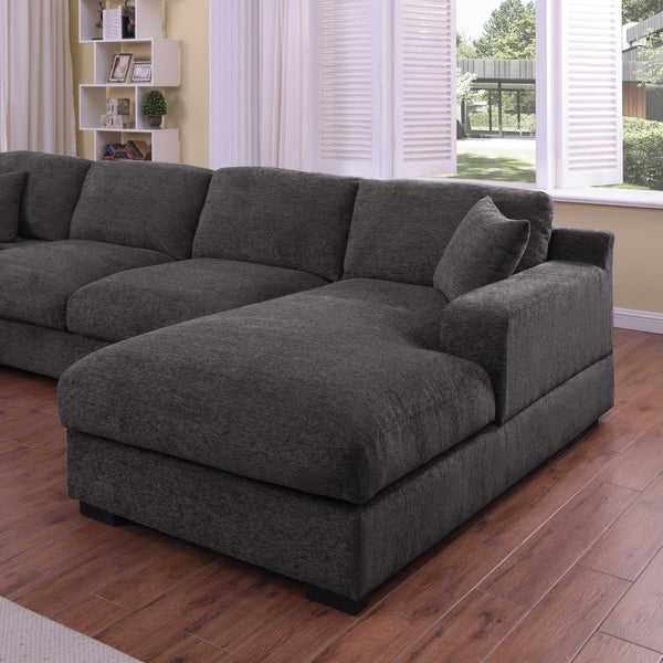 English Elm Celine Plush Chenille 128"W Corner Sectional Sofa with Right-Facing Chaise, Console Cupholders & USB Ports Gray B061S00902