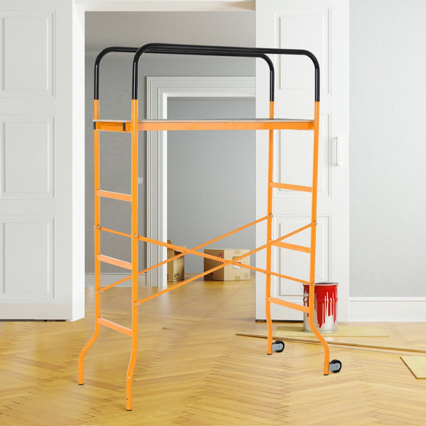 English Elm Homcom Rolling Steel Scaffold 4 Step Platform 440 Lb Anti-skid Indoor Outdoor W2225P217272