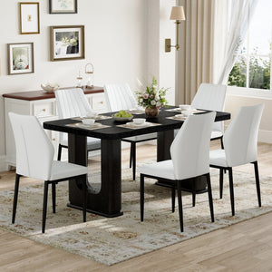 English Elm Table And Chair Set - 64.5" Stylish Black Wood Dining Table With 6 Ergonomic Black & White Chairs W1151S04307-GIGA