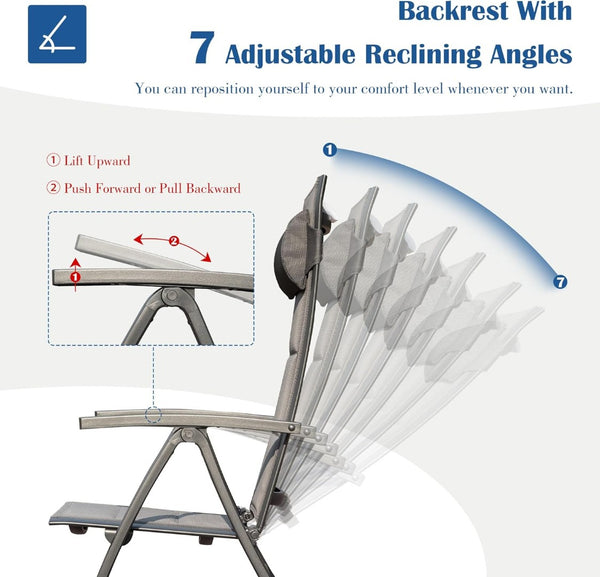 English Elm Patio Folding Chairs Set Of 2 - Lightweight, Ergonomic, Padded Textilene For Ultimate Outdoor Comfort W1859P321619-GIGA
