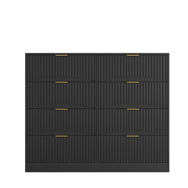 English Elm Modern Six Drawer Chest with Wavy Textured Fronts Sleek Matte Storage for Any Room Black W409P307537