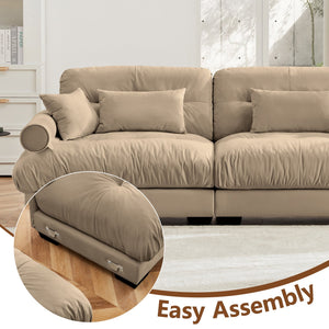 English Elm U Cloud Sectional Sofa with Movable Ottomans, Deep Velvet 4‑Seat Convertible Corner Couch, Plush Support and Bolster Arms Camel W714S01103