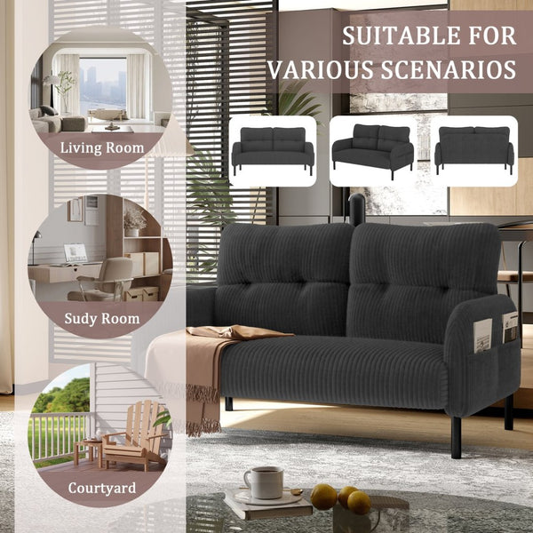 English Elm United We Win Corduroy Two Seat Sofa with Lumbar Support and Built in Storage Pockets Gray W1568P386168