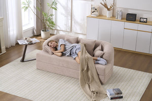 English Elm (old Sku W2231p392100) Chenille Sleeper Sofa Foldable Convertible Loveseat with Four Pillows Apricot W2231P466736