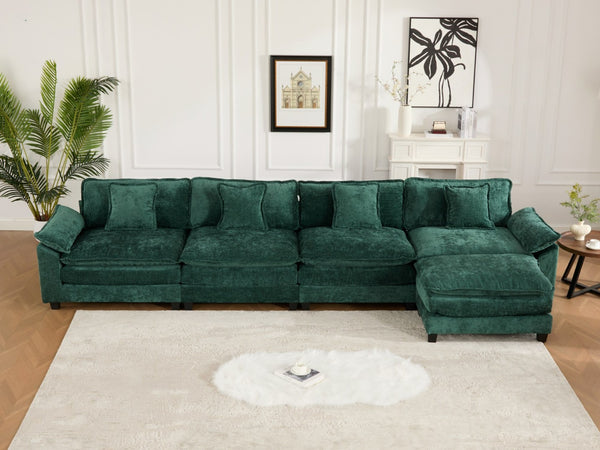 English Elm Wider Modern 3-Seat Sectional Couch In Green Chenille – Comfy, Modular, Breathable Design For Any Room W1143S00045-GIGA
