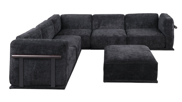 English Elm 102 Inch Linen Modular Sectional Sofa with Hidden Storage and Cloud Cushion Comfort Black W1099S00195