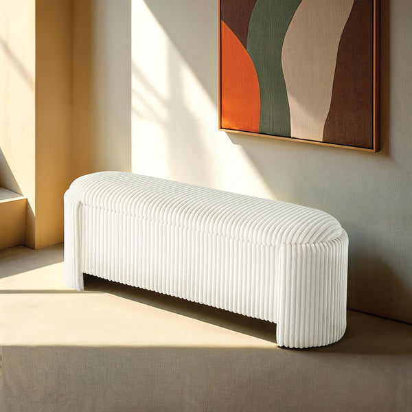 English Elm Contemporary Corduroy Storage Bench with Hidden Compartment 50.5"W Stylish Entryway Seat White 18 L x 50 W x 19 H B2741P391242