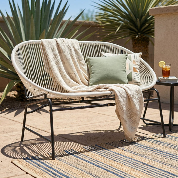 English Elm Condessa Outdoor Pe Rattan Loveseat Iron Frame Weather Resistant Patio Seating White N775P423051W