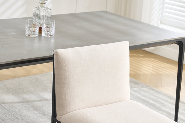 English Elm Modern Upholstered Dining Chairs Set of 2 with Linen-Like Fabric, High-Resilience Foam and Metal Frame Elegant Comfort Ivory W1249P257008