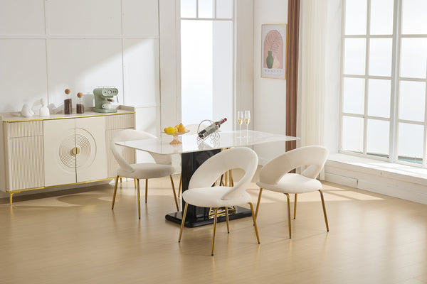 English Elm 061-Set Of 1 Elegant White Velvet Dining Chair With Curved Backrest & Luxe Gold Metal Legs For Style W527P255475