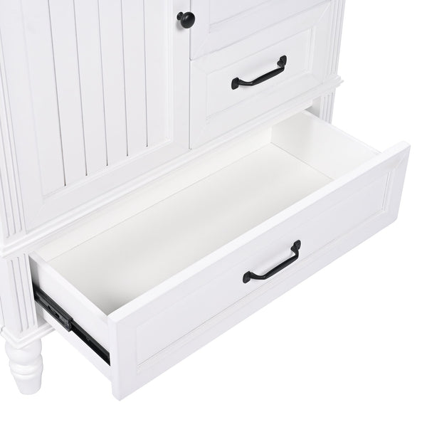 English Elm Christopher Knight Home® - 30" Bathroom Vanity with Ceramic Sink, Acacia & MDF Cabinet, Soft-Close Door & Drawers White N759P346895K