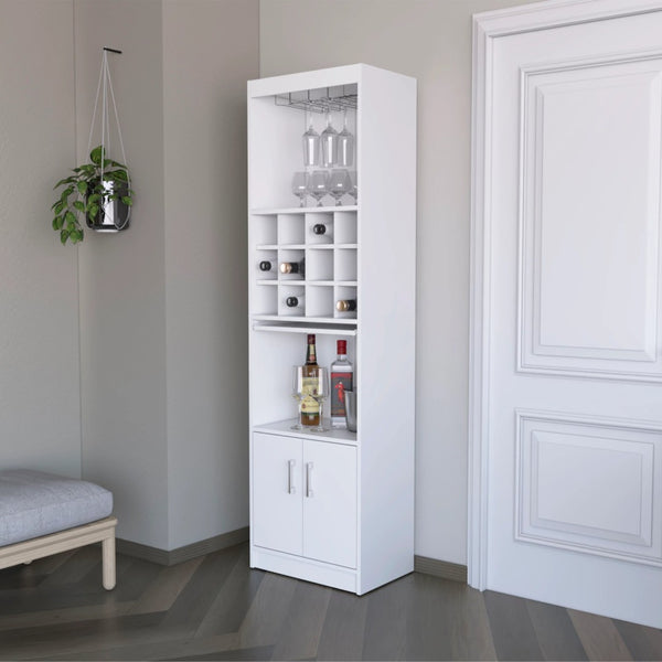 English Elm White Bar Cabinet With Ample Wine Storage And Chic Design For Space-Saving Home Entertaining Solutions B062P193654-GIGA